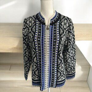 APPLESEED'S Black Blue Snowflake Knit Zip Sweater Size Large Petite NEW NWOT